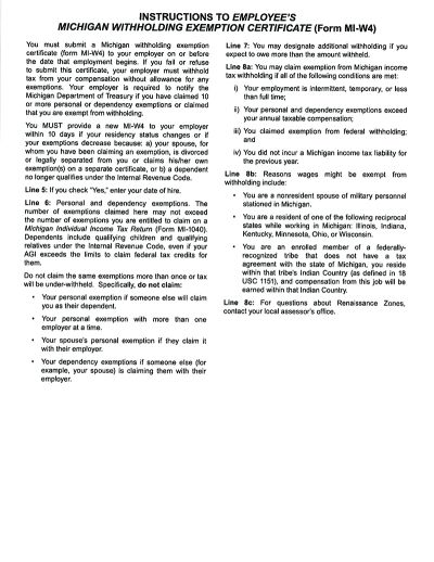 Michigan W-4 Instructions